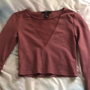 Forever 21 Long-Sleeve Mesh V-Neck Crop Top